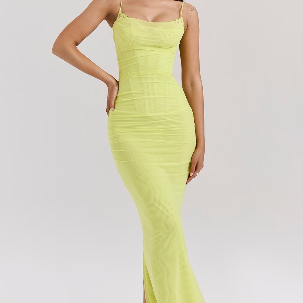House of CB Nalini Limeaid Ruched Bodycon Dress for Cocktail